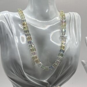 Iridescent Crystal Cube Necklace – Light Green Aura Charm