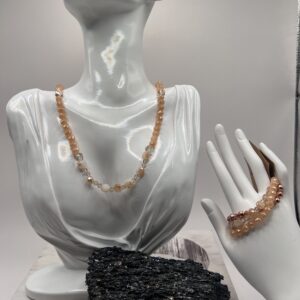 Golden Peach Crystal Necklace and layered Bracelet Set