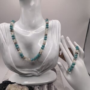 Teal and Crystal Necklace and Bracelet Duo