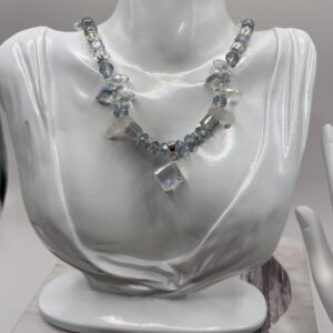 Ice-Blue Crystal Necklace with square pendant