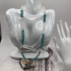 Teal and Quartz Cottage Core Butterfly Necklace