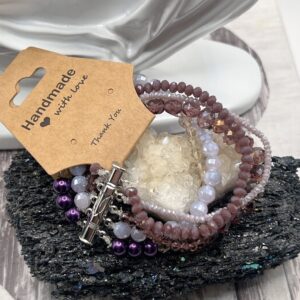 Purple Crystal 5 layer bracelet with slide clasp