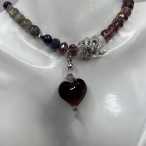 Crystal heart drop and Labradorite Necklace deep Purple Hues
