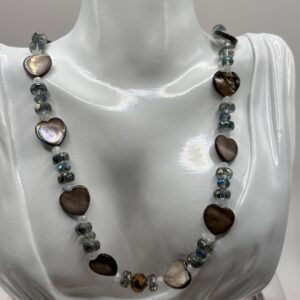 Shell Hearts and Blue Crystal Necklace