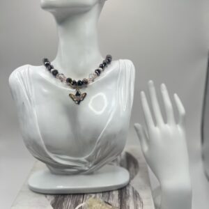 Cottage Core Butterfly Charm necklace Pink and Black