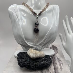 Purple Crystal Heart Pendant Necklace with Butterfly Dongle