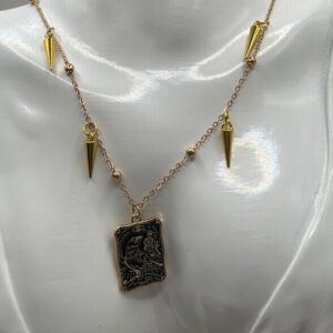 Mystic Raven Tarot Pendant Necklace with Spikes