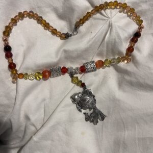 Orient Koi fish pendant necklace with lava rock and copper